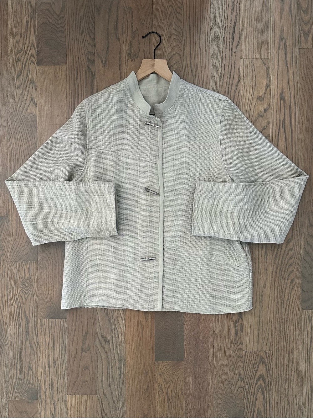 Vintage Rare Maralyce Ferree 100% Linen Woven Band Collar Jacket Medium